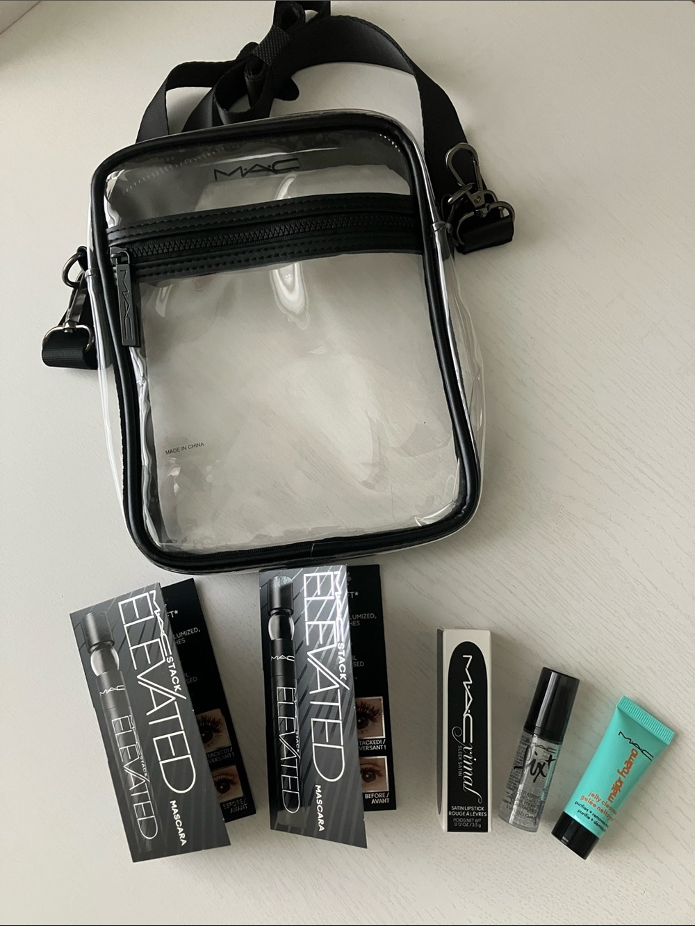 Mac Cosmetics Clear Crossbody Bag + 5 Piece Set (NWT)